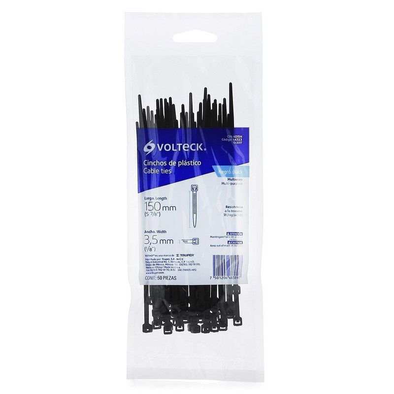 Cincho Estándar De 6 Plg Y 40 Lb Negro 50 Pzas - Volteck