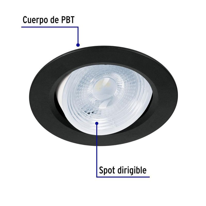 Lámpara LED Dirigible Empotrable Luz De Día 5 W Negra - Volteck