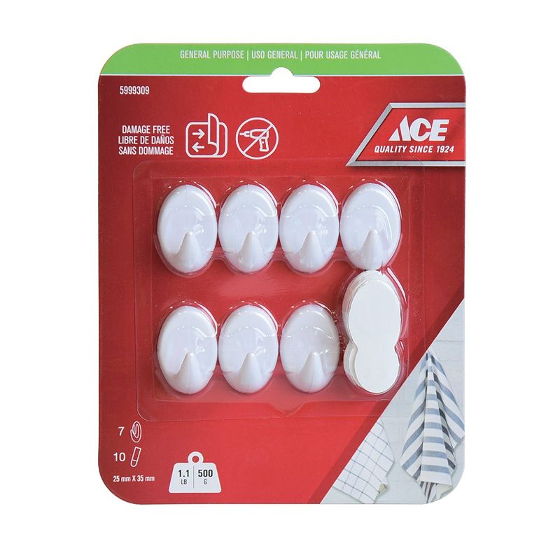 Ganchos Adhesivos 1.1 Lbs Blancos 7 Pzas y 10 Tiras - Ace