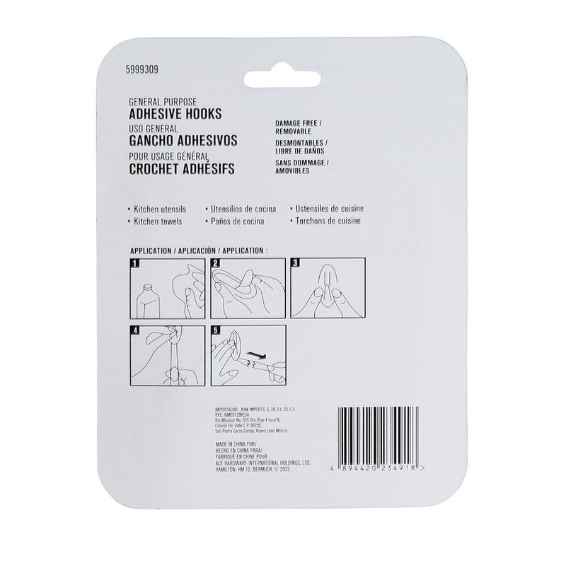 Ganchos Adhesivos 1.1 Lbs Blancos 7 Pzas y 10 Tiras - Ace