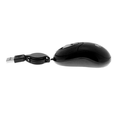 Mouse Óptico Alámbrico Retráctil Negro - Xtech