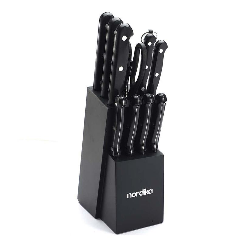 Set De Cuchillos Con Base 12 Pzas Gris - Nordika