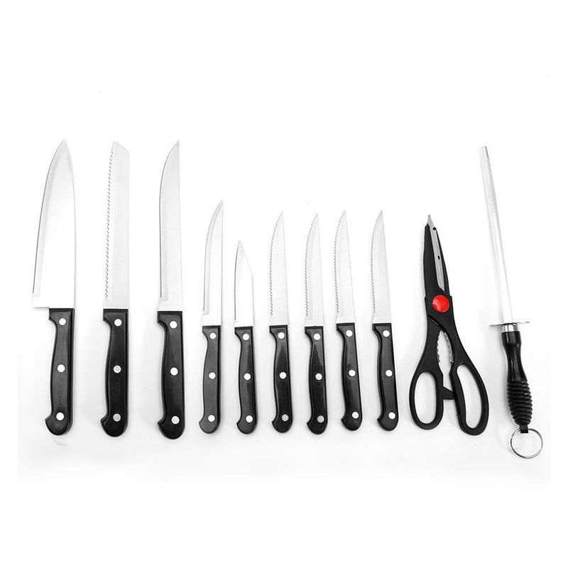 Set De Cuchillos Con Base 12 Pzas Gris - Nordika