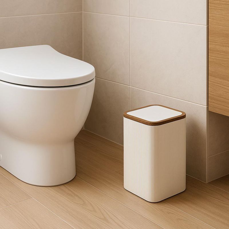 Basurero Cuadrado Blanco Madera