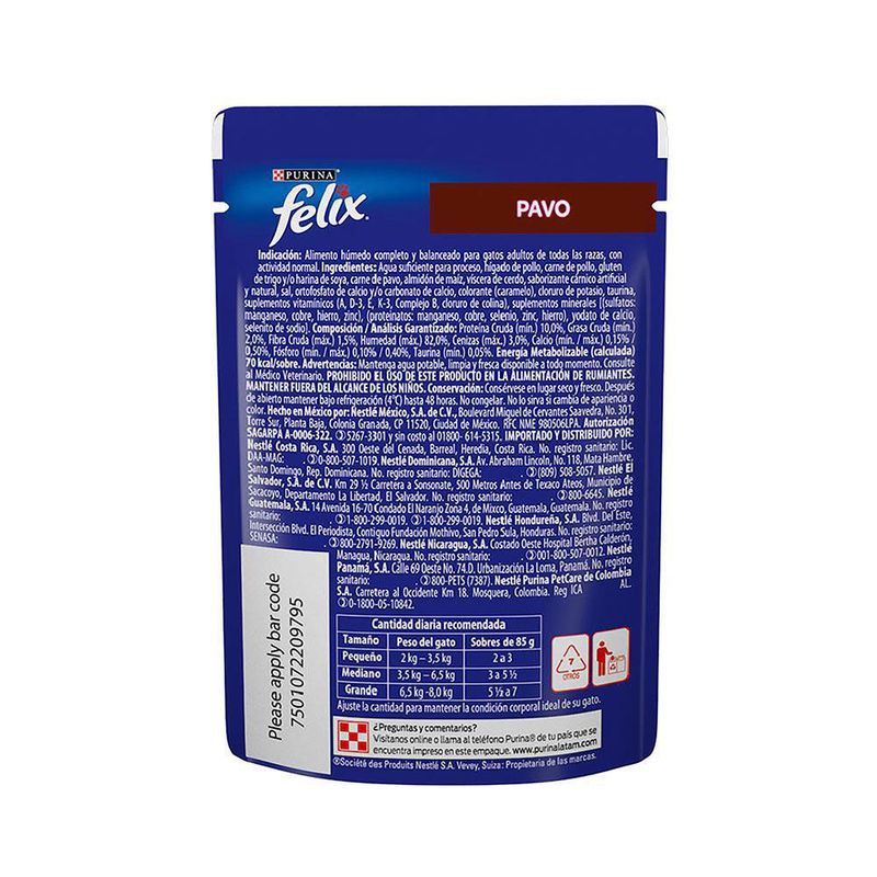 Sobre De Comida Para Gato Sabor Pavo En Salsa 85 G - Purina Felix