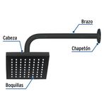 Regadera Cuadrada ABS 6 Plg Negro Mate con Brazo - Foset