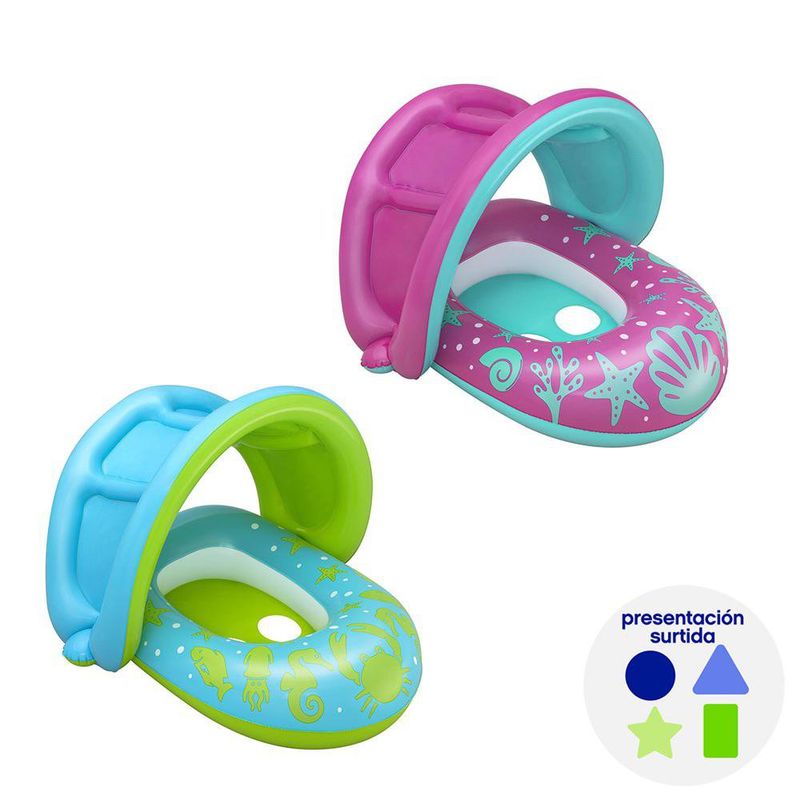 Flotador Inflable para Bebé con Sombrilla y Asiento Seguro Colores Surtidos