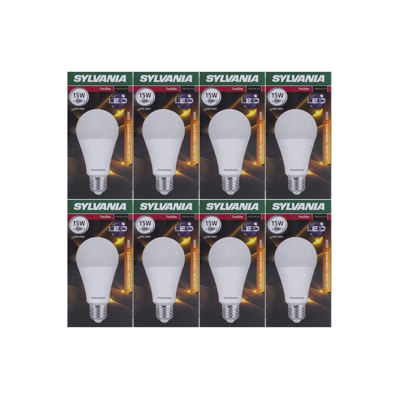 Set De 8 Bombillas Led A19 Luz Cálida Base E27 De 15 W - Sylvania