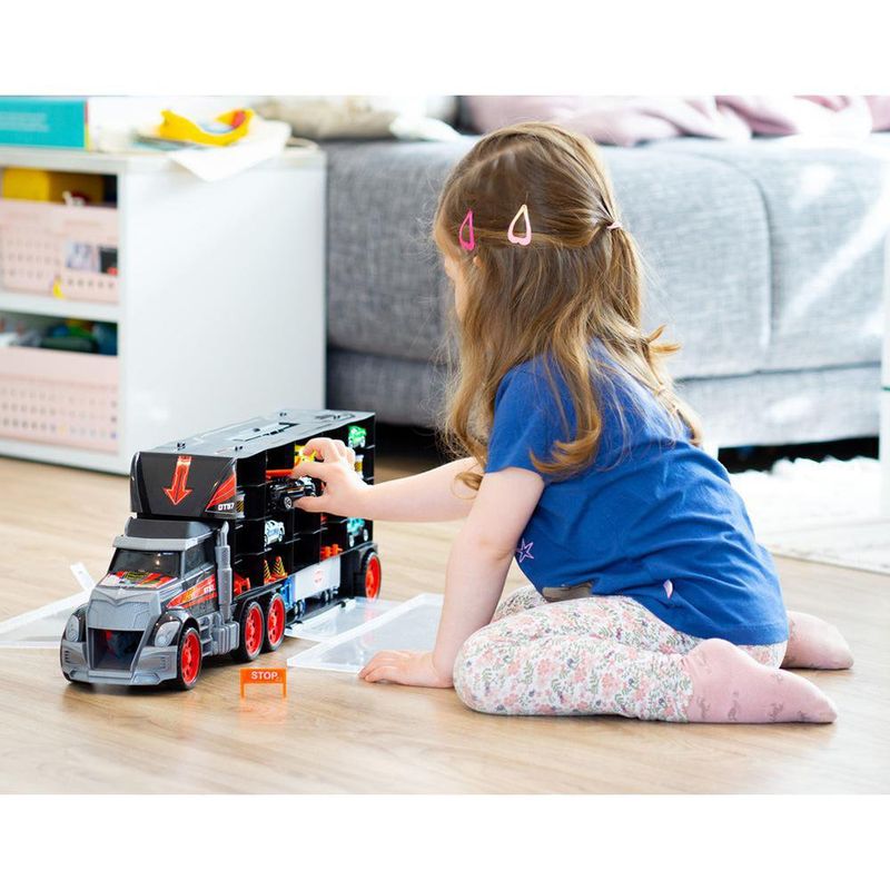 Camión Transportador De Vehículos Negro Con Rojo 62 Cm - Dickie Toys