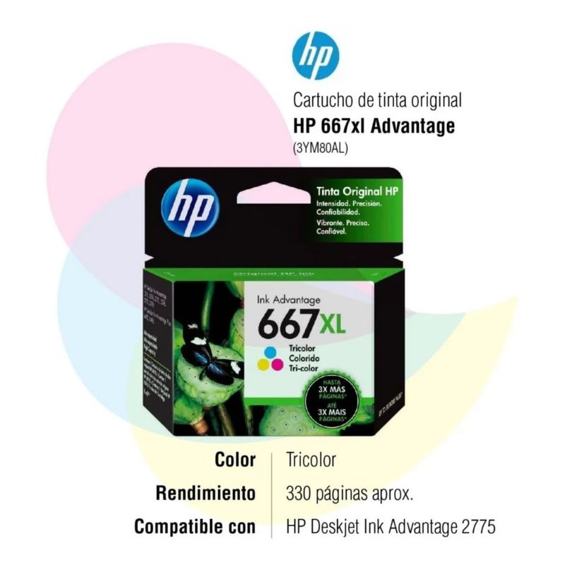 Cartucho De Tinta Tricolor Para Impresora 667 XL Ink Advantage - Hp