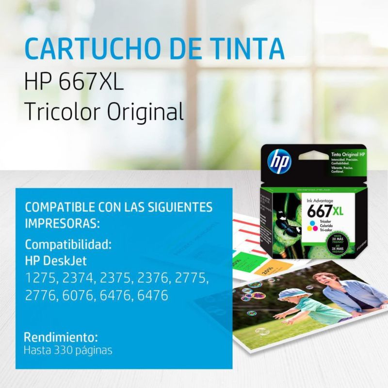 Cartucho De Tinta Tricolor Para Impresora 667 XL Ink Advantage - Hp