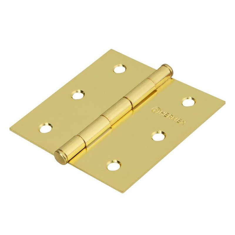 Bisagra Cuadrada de Acero con Acabado Latonado de 3 plg y 1.4 mm de Espesor, Bolsa con 2 Unidades