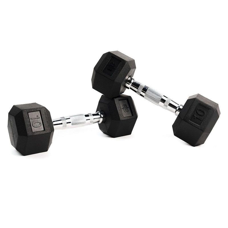Set De 2 Mancuernas Hexagonales De Caucho 10 Lbs
