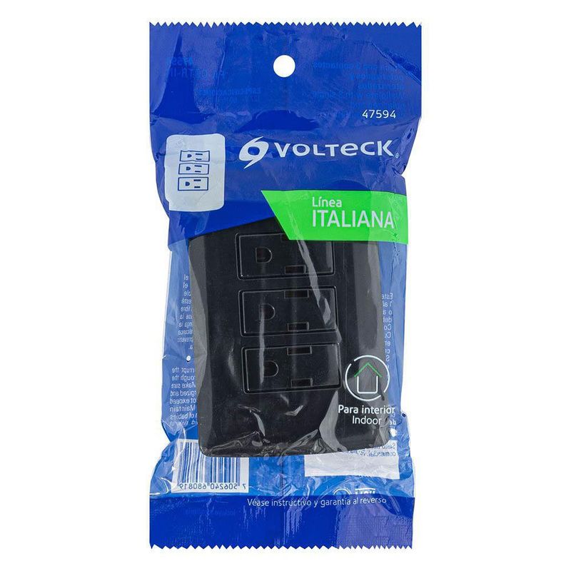 Tomacorriente Triple Con Placa Negro - Volteck