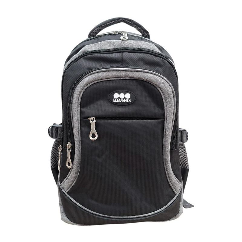 Mochila Negra y Gris con 2 Bolsas Frontales