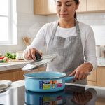 Sartén Tipo Freidora de 20 cm Acero Vitrificado con Tapadera de Vidrio Color Aqua