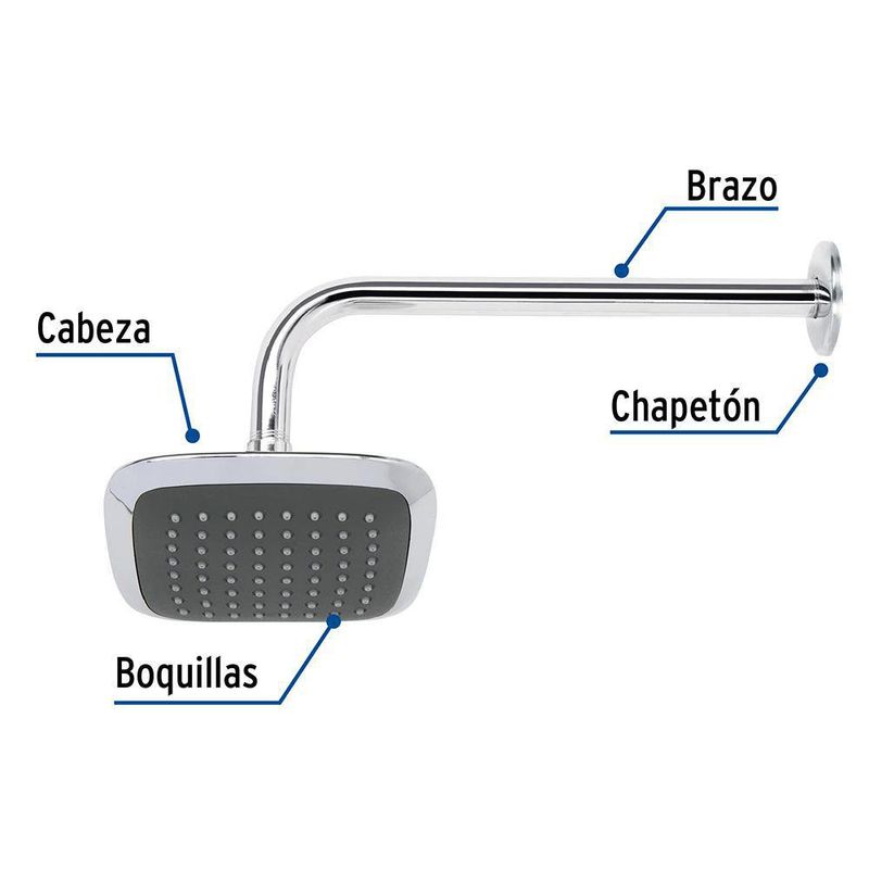 Ducha Cuadrada con Brazo Aero Cromada 6 Plg - Foset