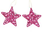 Set de 2 Estrellas Decorativas Fucsia con Perlas y Brillo