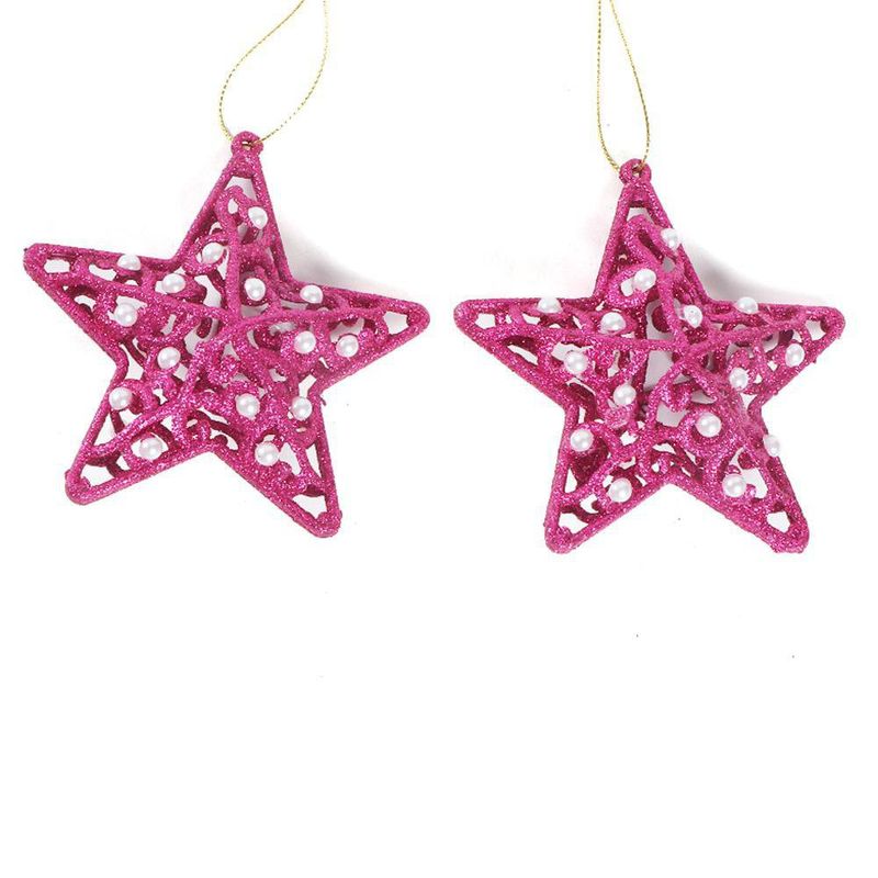Set de 2 Estrellas Decorativas Fucsia con Perlas y Brillo