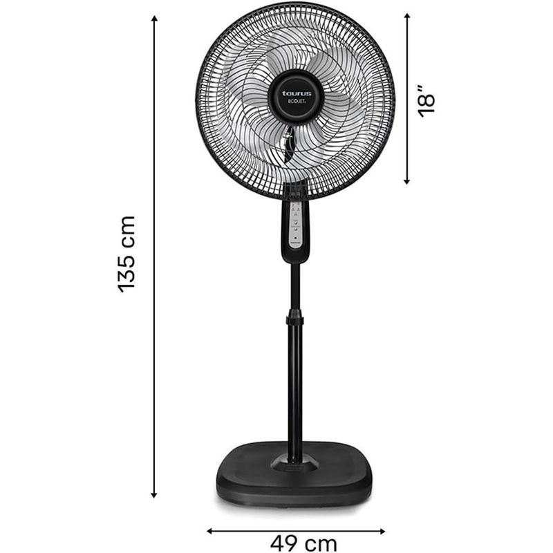 Ventilador de Pedestal Ecojet Negro Altura Ajustable 18 Plg