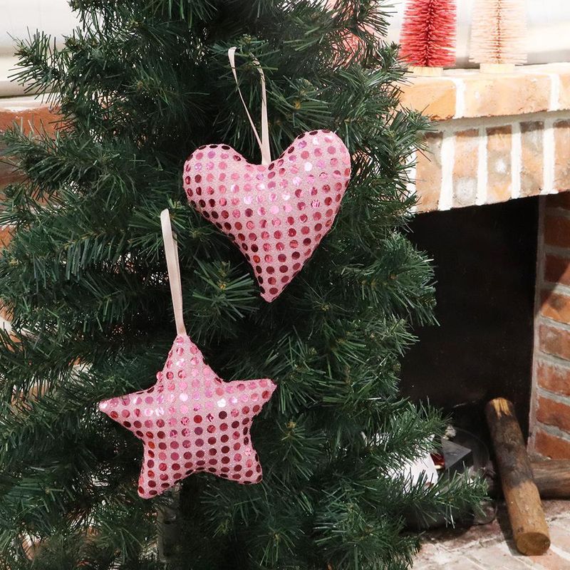 Estrella Decorativa Rosa con Lentejuelas Colgante