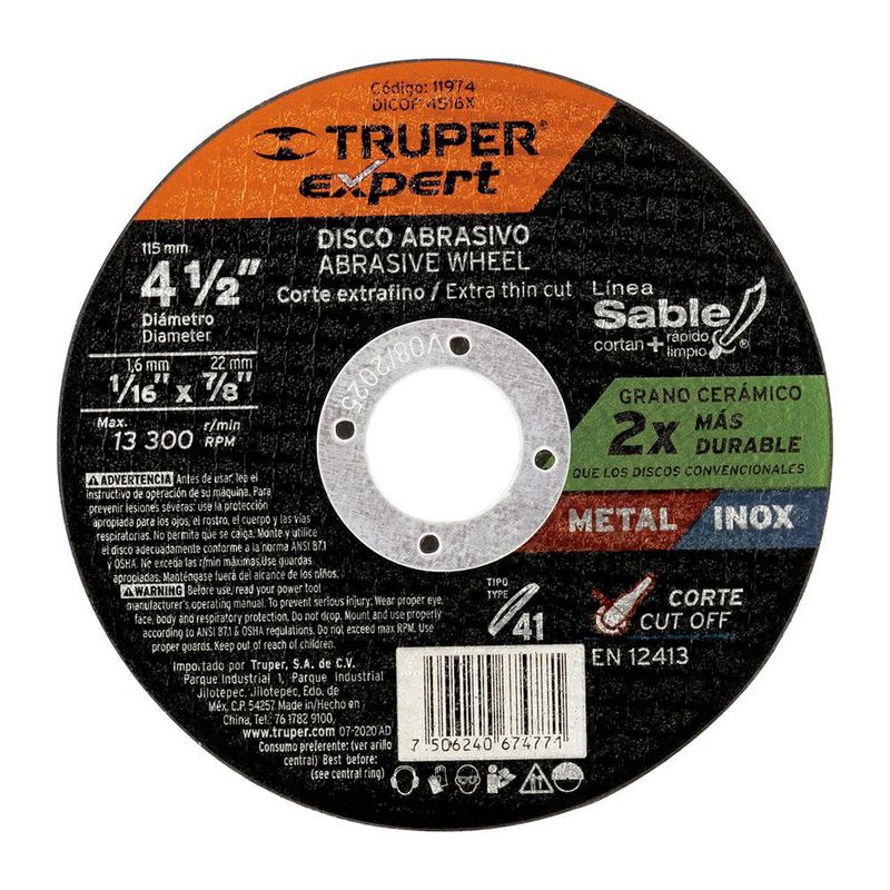 Disco de Corte Fino Tipo 4-1/2 Plg