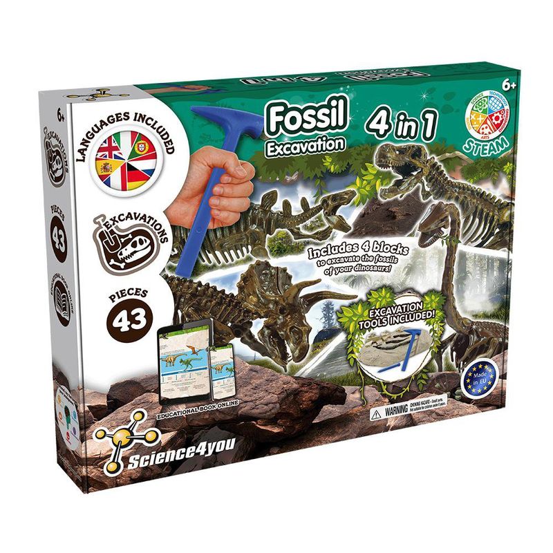 Kit de excavación de fósiles 4 en 1 de Science4Yo