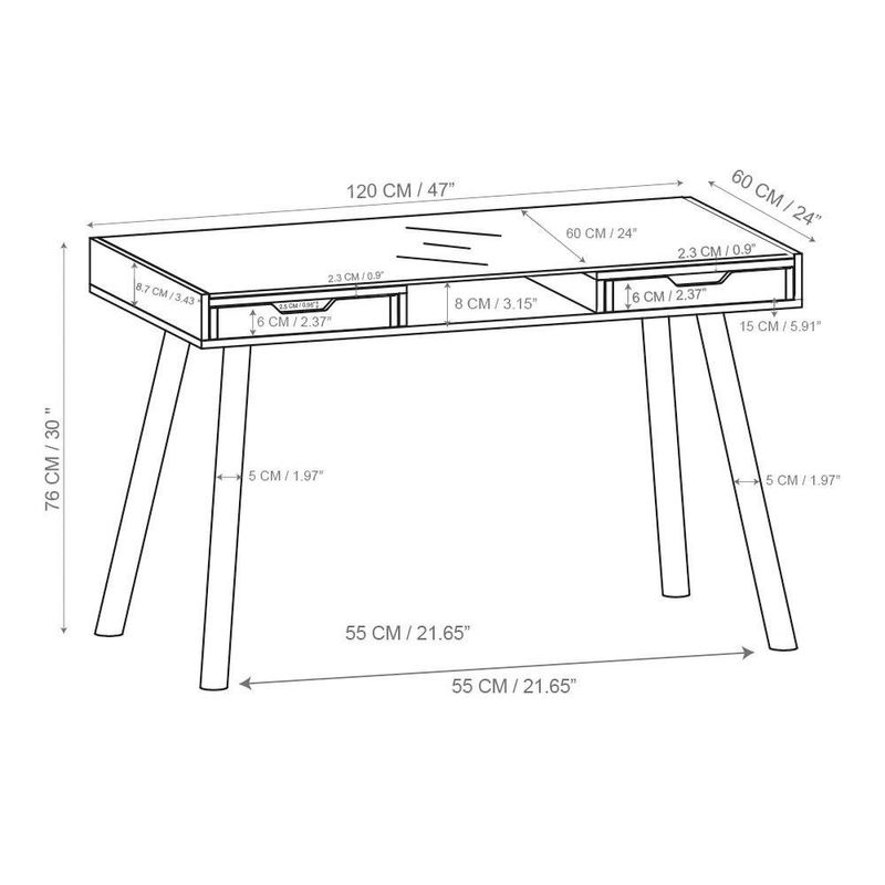 Escritorio con Top de Vidrio y Gavetas Negro y Café