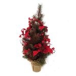 Árbol decorativo navideño con flores y frutos rojos