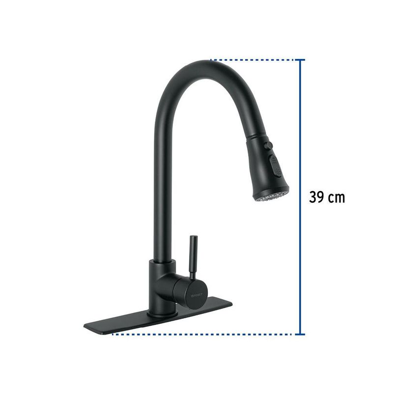 Monomando para Cocina Tubig Cuello Extraíble Negro Mate