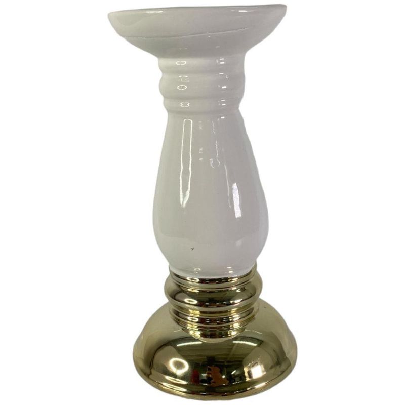 Candelero Decorativo Blanco con Base Dorada
