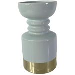 Candelero Decorativo Blanco con Base Dorada