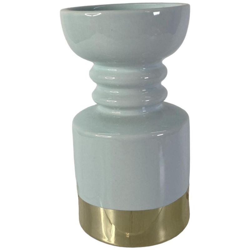 Candelero Decorativo Blanco con Base Dorada