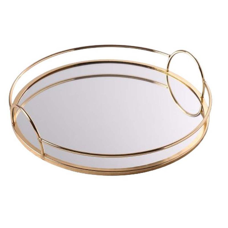 Bandeja con Espejo Redondo Dorado