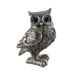 Figura Decorativa de Búho Plateado con Detalles