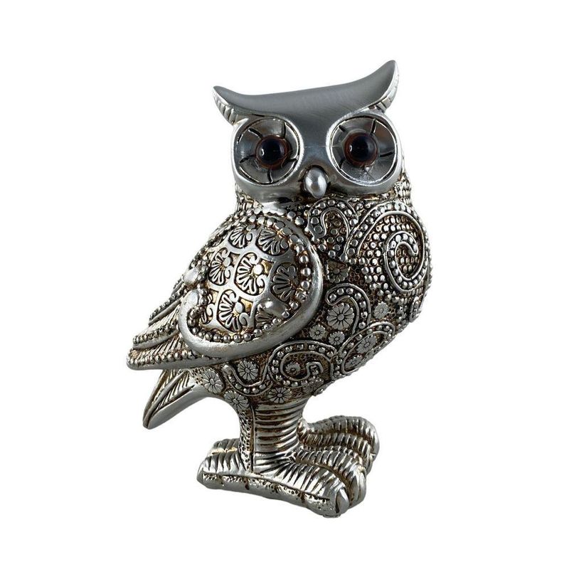 Figura Decorativa de Búho Plateado con Detalles