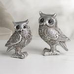 Figura Decorativa de Búho Plateado con Detalles