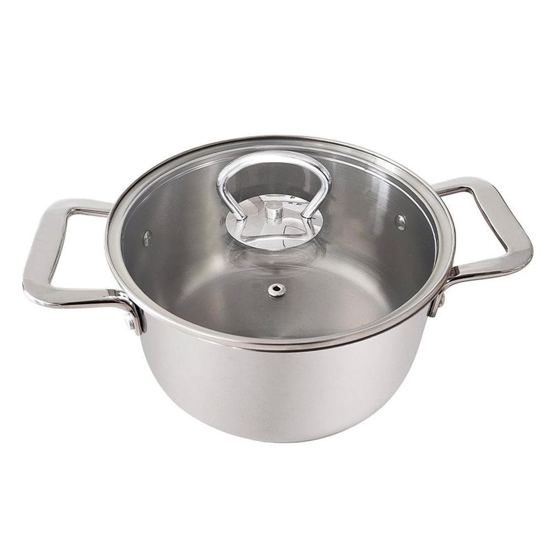 Olla Acero Inoxidable con Tapa de Vidrio Asa Metálica 26 cm Color Plateado
