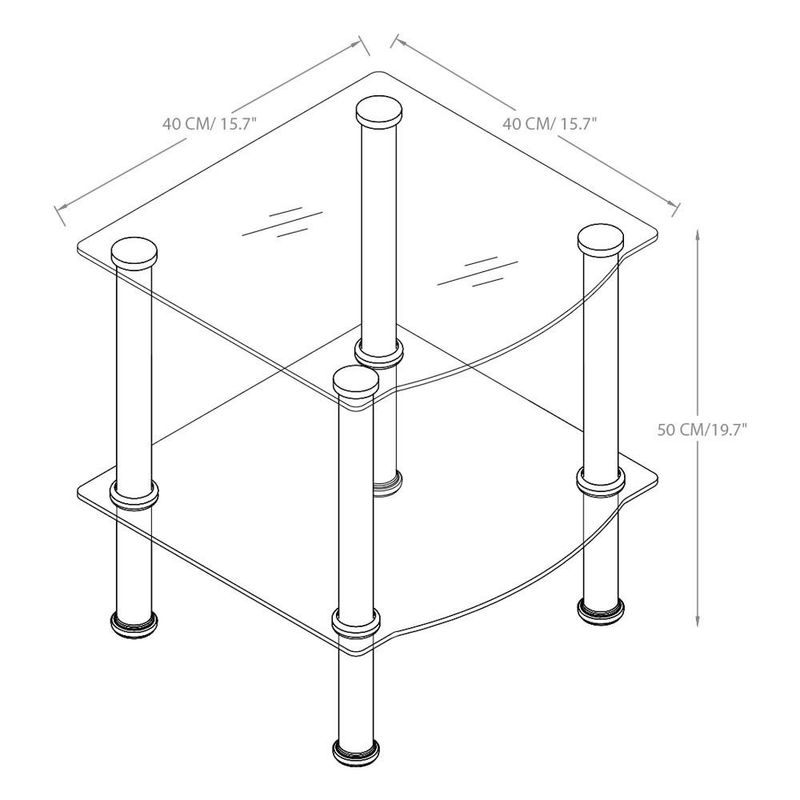 Mesa Auxiliar de Vidrio Templado con Estructura Metálica de 2 Niveles