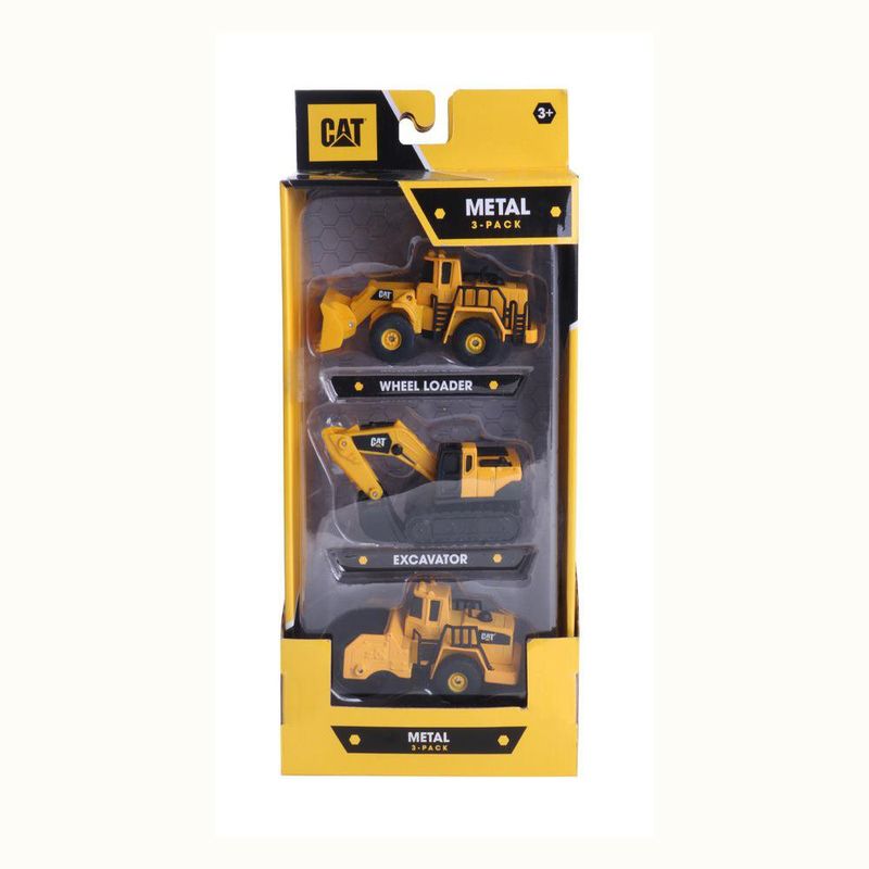 Set de 3 Vehículos de Metal CAT 4 Plg Diseños Surtidos