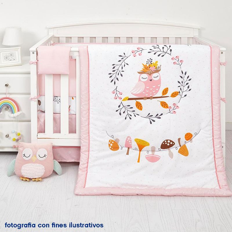 Set De Edredón Para Cuna Búho Rosado 2 Pzas