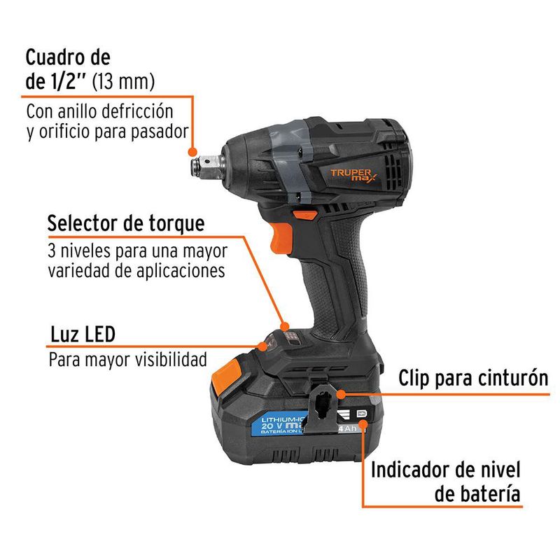 Llave de Impacto Inalámbrica 20 V de 1/2 Plg