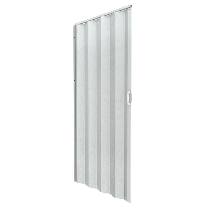 Puerta Plegable de PVC Blanca Tipo Acordeón con Diseño de Madera Vertical 90x210 Cm