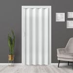 Puerta Plegable de PVC Blanca Tipo Acordeón con Diseño de Madera Vertical 90x210 Cm