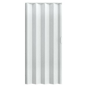 Puerta Plegable de PVC Blanca Tipo Acordeón con Diseño de Madera Vertical 90x210 Cm