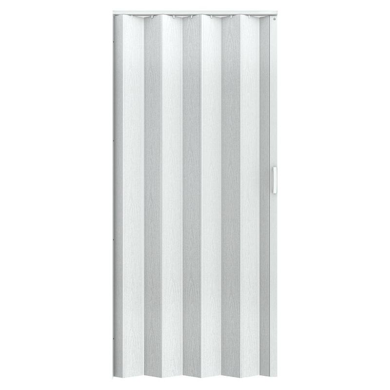 Puerta Plegable de PVC Blanca Tipo Acordeón con Diseño de Madera Vertical 90x210 Cm