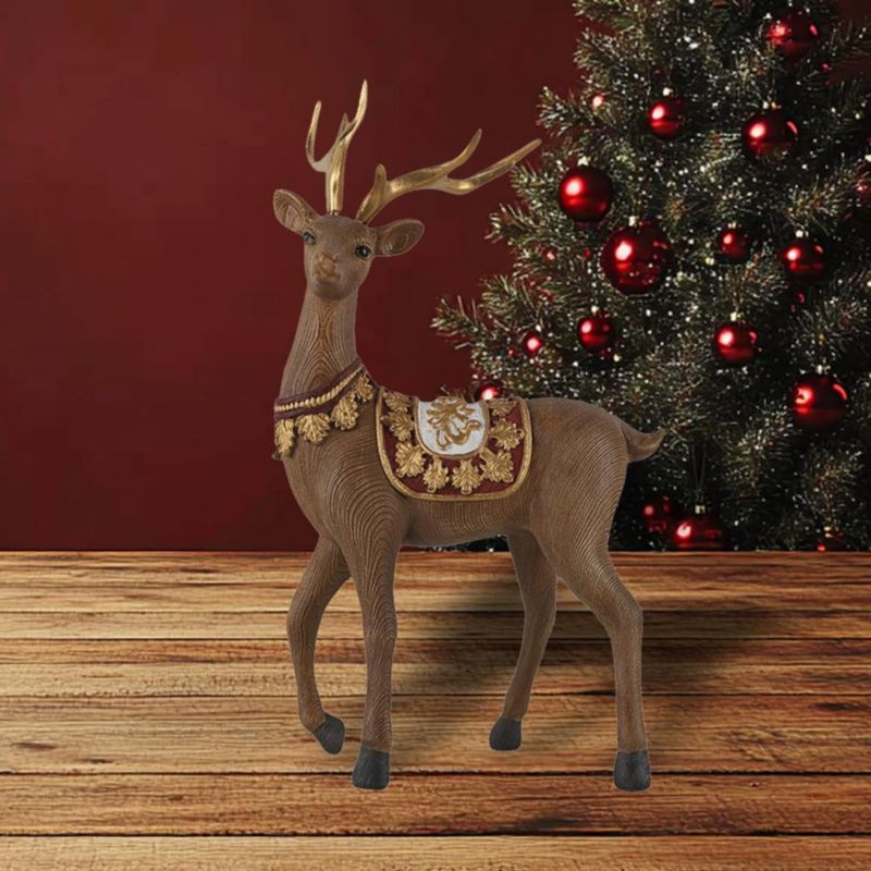 Figura de Reno Parado Estilo Madera Café