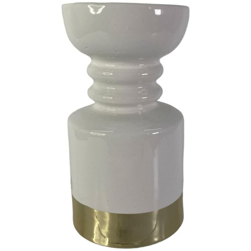 Candelero Decorativo Blanco con Base Dorada