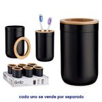 Porta Cepillos Negro con Detalle en Bambú