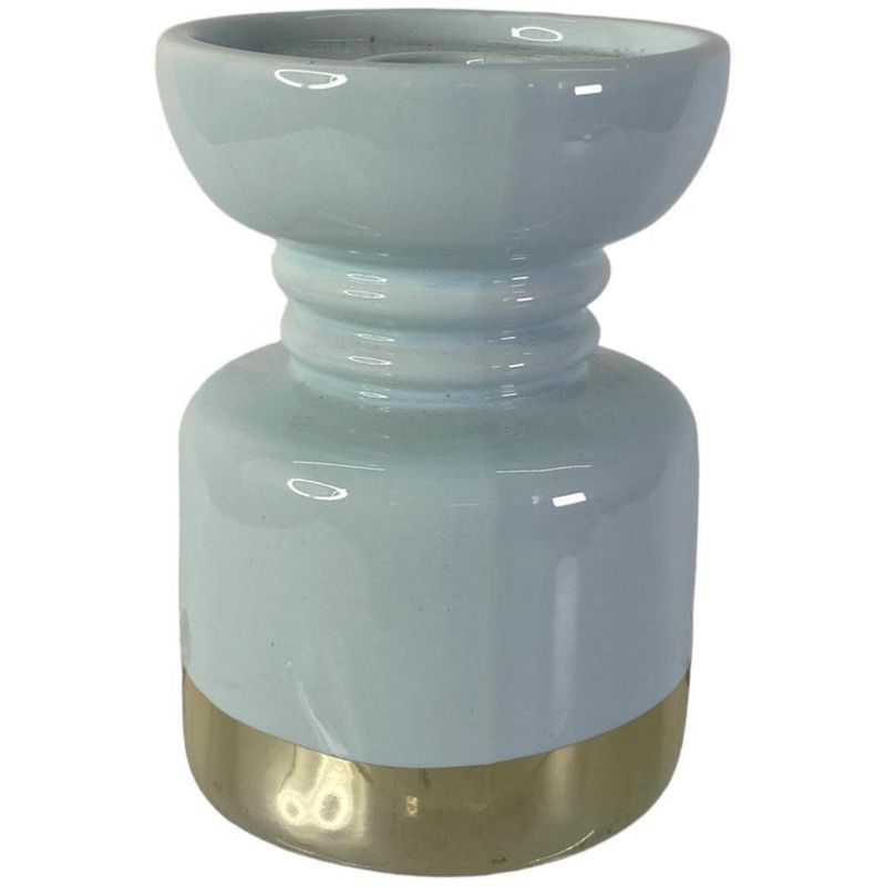 Candelero Decorativo Blanco con Base Dorada